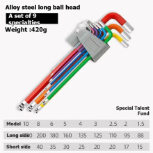 9pcs Colored Long -End Allen Wrenches, Metric L-Type Allen Wrenches, with Storage Rack, for Mechanical Repair Work