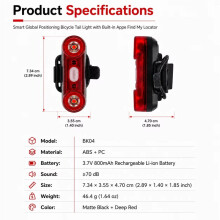 Intelligentes Fahrradrücklicht mit Tracker-Funktion und 70-DB-Alarm - Superhelle LED, USB-Akku, Wasserdicht Nach IPX4