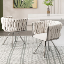 (Beige, Velvet) 2-Pack Velvet Swivel Dining Chairs Beige/Silver