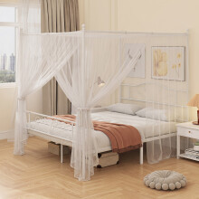 HOMCOM Canopy Bed Frame King Size, Metal Platform Bed Frame, White