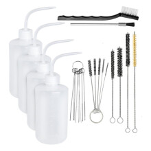 25-Delige Spuitpistool Reinigingsset met 21 Borstels en 4 Knijpflesjes (500ML), Airbrush Reinigingsset voor Alle Voeder Types