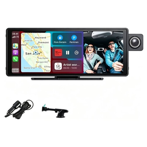 Adjustable Front Lens Dash Camera Car DVR Wireless Carplay & Android Auto WiFi  GPS Navigation DVR