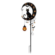 Słoneczny Halloweenowy Kot, Dynia, Lampa Ogrodowa, Wodoodporna LED Dekoracja na Zewnątrz do Patio i Chodnika