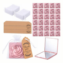 30 Sets Rosen-Kompakte Spiegel im Großhandel, Rosenform-Spiegel mit Etiketten und Organza-Tasche für Brautparty, Hochzeitsgeschenke