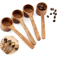 4 Pack AcaciaWood Measuring Spoons, 1 Tbsp (15ml) Wooden Coffee Scoop, Wooden Tablespoon for Tea, Sugar, Spices Beans