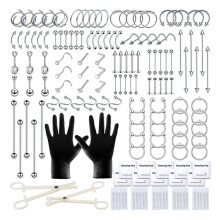 153PCS Piercing Kit for Body Piercings Stainless Steel Piercing Jewelry Tools for Nose Septum Belly Button Ear Tongue