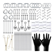 103 Stuks Piercing Kit voor Lichaamspiercings RVS Piercing Sieraden Gereedschap voor Neus Septum Navel Oor Tong