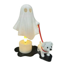 Halloween Figurine Walking Dog with LED Flickering Candle Cute 3D Printed Spooky Figure for Home & Party
