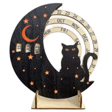 Cat Desk Calendar, Rotatable Wooden Moon Calendar for Home Decor