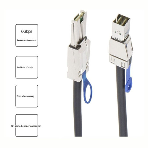 SAS HD SFF 8088 to SFF 8644 Internal Server Cable IC Chip 6Gbps High Speed Data Cable Black Flat Connector 2m 1