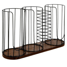 Koffiekopdispenser met Houten Basis, 4-Compartimentenorganizer voor Koffiestation
