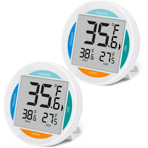 2Pack Small Digital Refrigerator Thermometer,Waterproof Fridge Freezer Thermometer with Large LCD Screen for Home