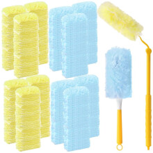 100 Recambios Desechables para Plumeros con 1 Mango, Varita de Limpieza Estática de Microfibra Multisuperficie de 360