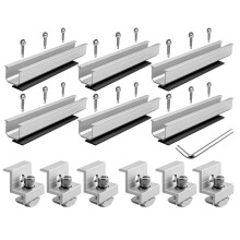 6-Piece Solar Mounting Rail Kit -PV Mounting Set (Includes Mid-Clamps and Wrench) for Roof-Mounting 30-35mm Solar Panels