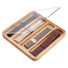 Wooden Watch Band Organizer with Acrylic Lid, Watch Straps Storage Display Box for Jewelry Accessories 4 Slots