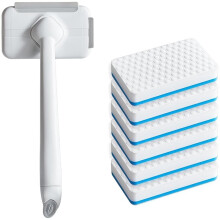 Magic Sponge Scrub Brush with 6 Melamine Refills, 90 Rotatable Shower Tub Cleaner, PP Handle Bathroom Wand