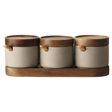 1set/3pcs Modern Ceramic Spice Jar Set with Lids, Suitable for Sugar, Salt, Chili, and Other Seasoning, for Food Storage