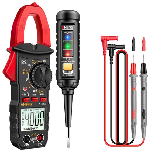 ANENG ST180 Clamp Meter + B15 Induction Tester Resistance Capacitance Frequency Temperature Detection Sound and Light Test