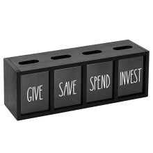 Wooden Give Save Spend Invest Money Saving Box for Kids - Stylish Wall-Mount Piggy Bank