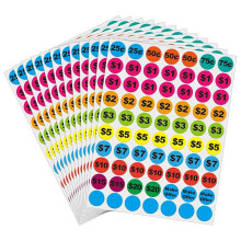 Verwijderbare Garageverkoop Stickers, 1400 Stuks 3/4" Ronde Voorafgedrukte Prijslabels, Verkoopprijs Stickers voor Tuinverkopen & Markten