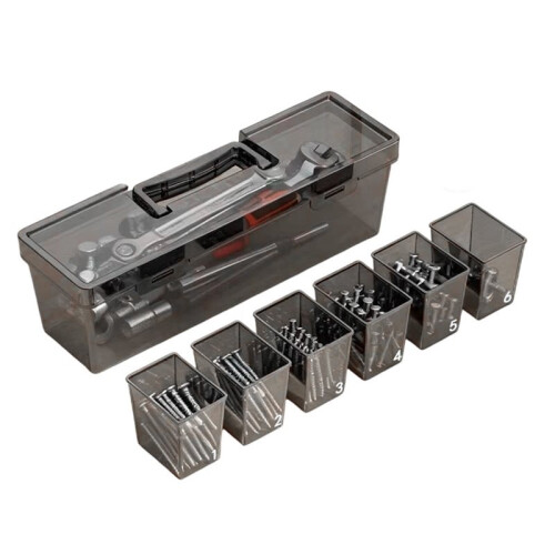 7pcs Handheld Toolbox, Portable Large Capacity Thick Plastic Hardware Tool Storage Box, Toolbox with Handle