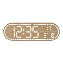Nordic Wood Digital Alarm Clock, Silent Desk & Wall Clock with Temperature Date Display for Bedroom Decor Wood