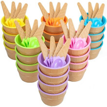 Ensemble de 24 Bols à Glace en Plastique (avec Cuillères), Tasses à Glace Réutilisables et Amusantes, Parfaites pour les Fêtes D'Été