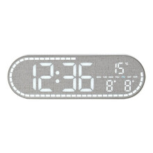 Nordic Wood Digital Alarm Clock, Silent Desk & Wall Clock with Temperature Date Display for Bedroom Decor Fabric