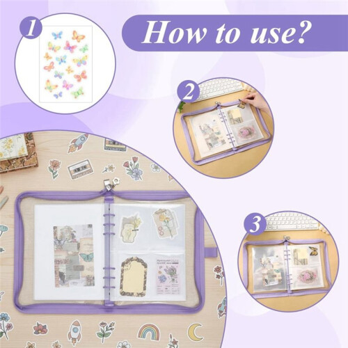 2 Set Sticker Organizer Binder Storage Book Reusable A5 Binder with Pockets and Zipper Closure 2