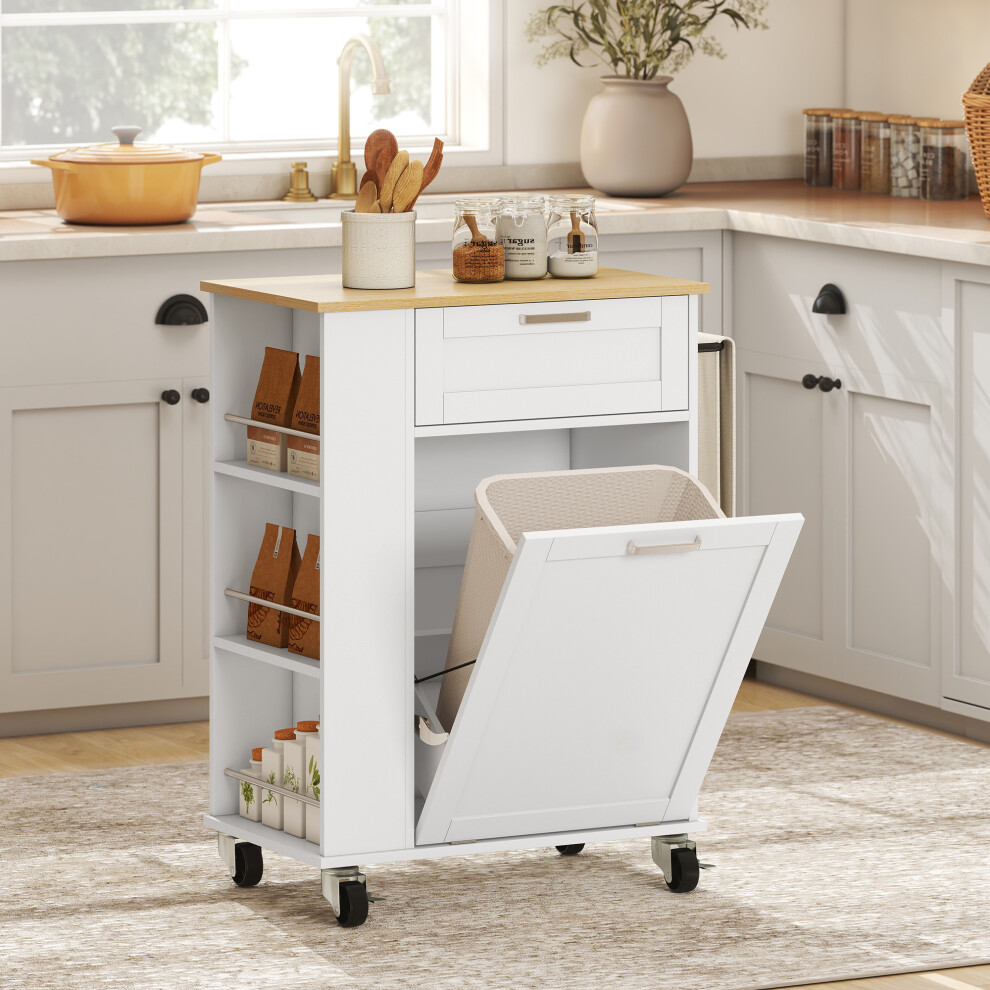 Homcom Kitchen Storage Trolley On Wheels With 2 Drawers, White