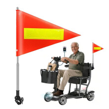 Orange Safety Flag with Reflective Strip and 5.3 Feet Retractable Pole Orange Warning Flags Suitable for Mobility