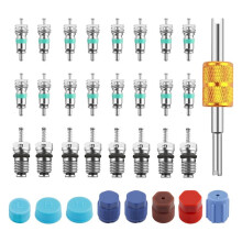 33PCS Car AC Valve Core Kit with High & Low Pressure A/C Caps/Removal Tool/Valves Cores,Practical R134A/R12 AC Tools
