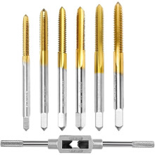 Jeu de 6 Tarauds SAE avec 1 Clé à Tarauder, Tarauds HSS M2 de 6-32 UNC à 1/4"-20 UNC pour Métaux et Aluminium