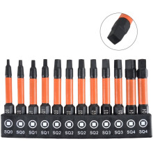 12 Pieces Square Drive Bits, 50mm Long Square Drill Bit Set, 1/4 Inch Hex Shank Magnetic Screwdriver Bit Set