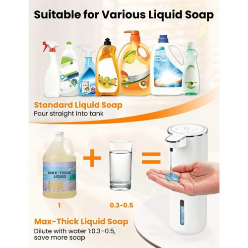 Automatic Soap Dispenser Touchless, USB Rechargeable Hand Soap Dispenser, 4 Adjustable,for Bathroom and Kitchen, White 1