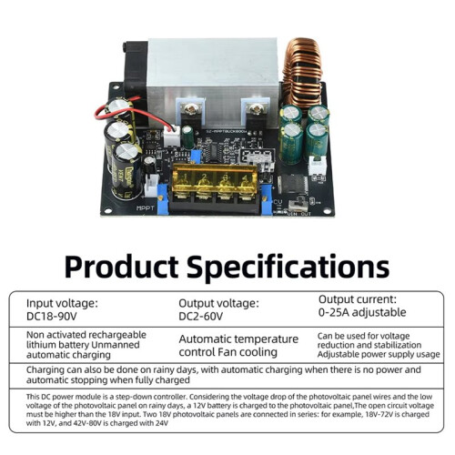 MPPT Solar Charging Power Supply Module 800W - Adjustable Step Down Buck Converter Auto Battery Charger Board 2