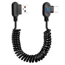 6A Fast Charging Spring Data Cable USB Type C Elbow Quick Charge Wire for Compatible with Phone Charger Sync Cord