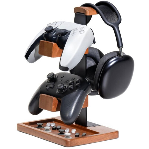 Supporto per Cuffie da Gioco In Legno Premium e Supporto per Controller con Vassoio di Stoccaggio per PS5, per , per 1