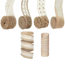 5 Rolls 13ft Burlap Ribbon Wired Natural Jute Burlap Lace Wrapping Ribbon with 328 Ft Twine Rope for DIY Crafts and Deco