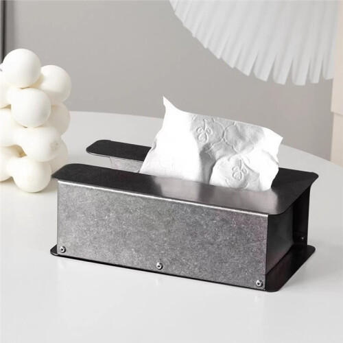 Retro  Stainless Steel Tissue Box, Industrial Style Desktop Decoration, High-End Pull Tissue Holder 2