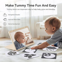 Bauchlage-Spielset - Baby-Sicherer Spiegelspielzeug und Kartenständer mit Hochkontrastierenden Schwarz-Weiß-Karten