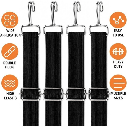 Conjunto de 8 Cordas Bungee Planas Ajustáveis, Fitas Elásticas de 80 Polegadas com Ganchos de Metal, para Fixação de Carga, Bicicleta, Tenda 2