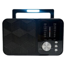 Portable Retro Radio with Multi-Band Card Slot and FM Station Rechargeable Large Knob Black