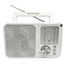 Portable Retro Radio with Multi-Band Card Slot and FM Station Rechargeable Large Knob White