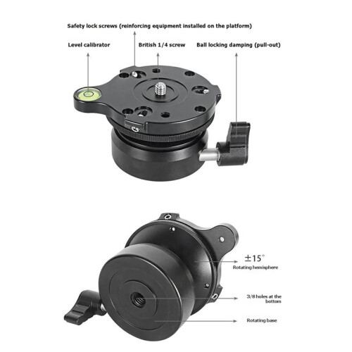 Tripod  Leveling Base Adjustable 15 Degree Table Hemisphere Plate Leveler for DSLR Camera Tripods 3/8" 2