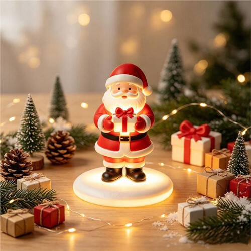 Christmas Statue Decoration with Base Resin Light- Santa Claus Pattern  Ornaments Decorative Desktop Night Light 2