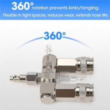 2-Pack 2-Vägs Luftslangsplitter med 360 Svängning, 1/4" NPT Stålanslutningar, 300PSI Industriell Luftkompressor Snabbkoppling
