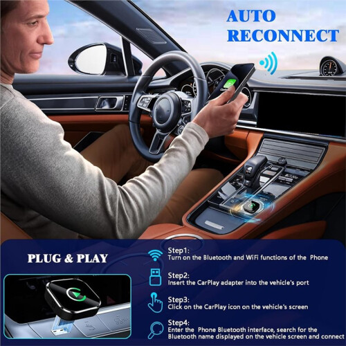 Wireless CarPlay & Android Auto Adapter,  USB Wired Convert Wireless Dongle with Type-C Extension