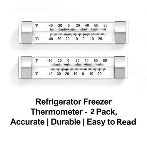2 Pack White Refrigerator Freezer Thermometer, Freezer Kitchen Thermometer for Refrigerator, Fridge, Cooler 2