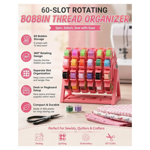 Rotating Bobbin Thread Organizer for 60 Bobbins Space-Saving Sewing Storage Solution for Crafters 1